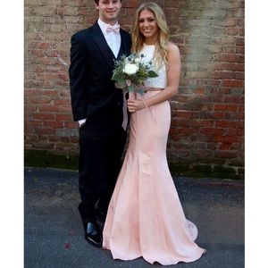 Blush Pink and White Two-Piece Prom Dress